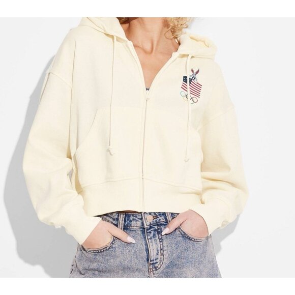 Looney Tunes Sweaters - Looney Tunes Team USA Full Zip W Hoodie Cream Olympics Size M